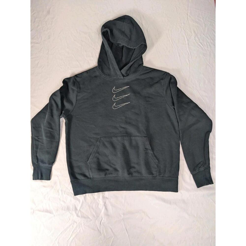 Nike Women's Medium Black Fleece Hoodie Rhinestone Triple Swoosh Pullover...